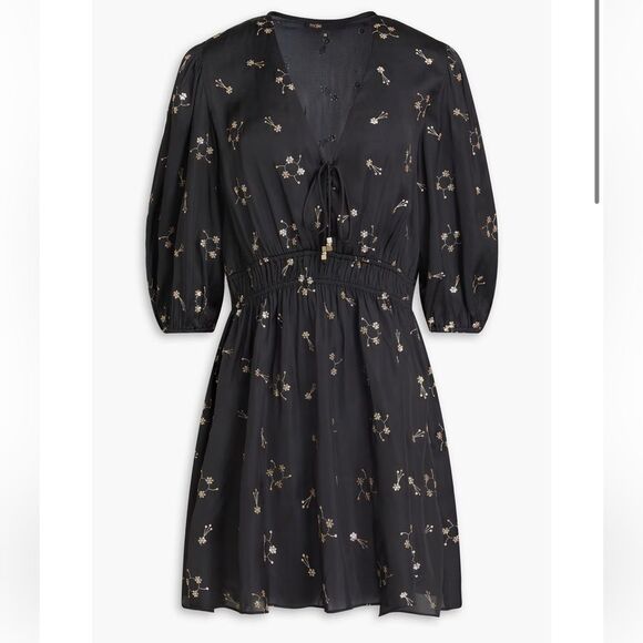 Maje Dresses & Skirts - MAJE Black Satin Sequin-embellished satin mini dress size 40 (large)